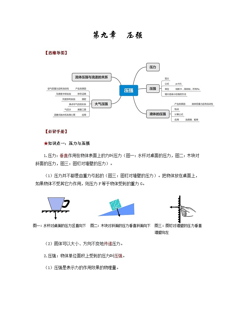 第九章 压强-备战2024年年中考物理必背知识手册(思维导图+背诵手册)01