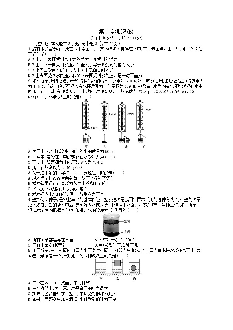 八年级物理下册第10章浮力测评试卷(B)（附解析人教版）01