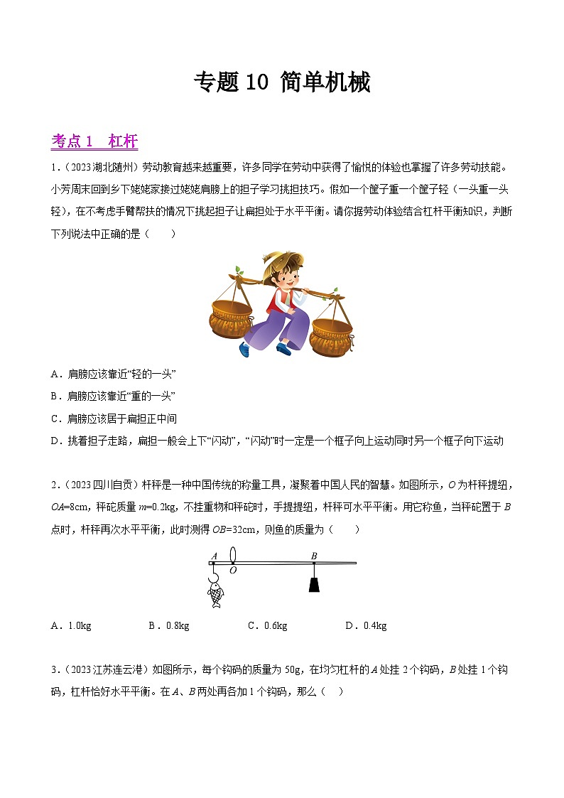 专题10 简单机械(全国通用)(原卷版)第1页