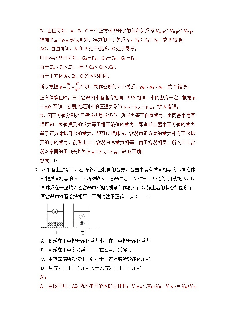 八年级物理暑期专题14 压强与浮力综合(解析版)-2022-2023学年八年级物理下册学优生期末复习难点题型专项突破(人教版)第2页