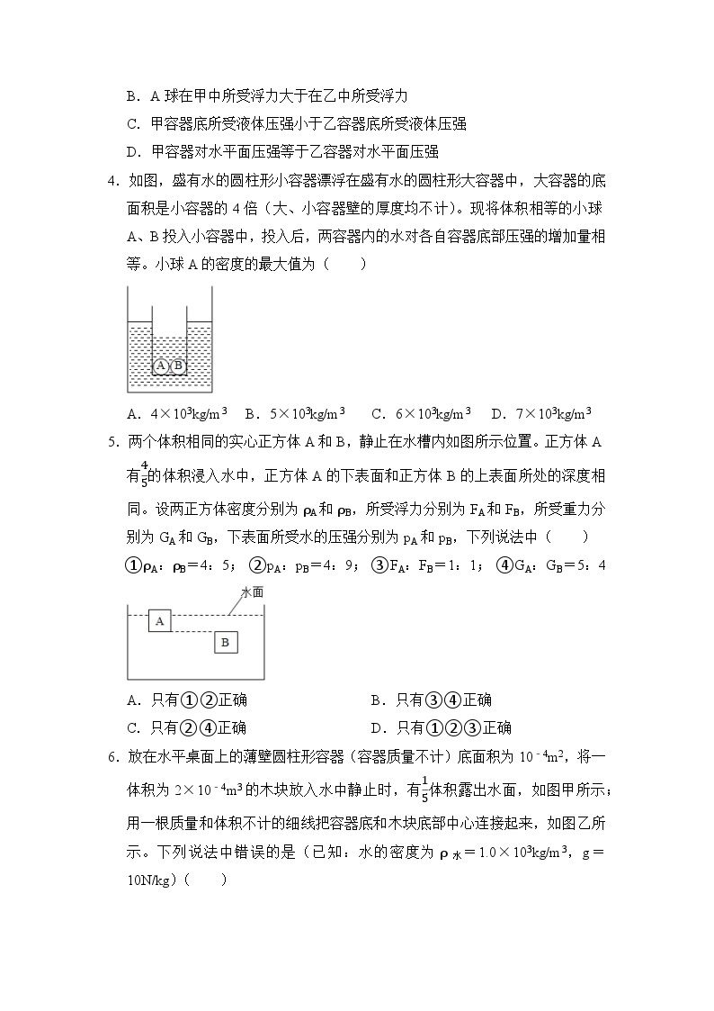 八年级物理暑期专题14 压强与浮力综合（原卷版+解析版）-2022-2023学年八年级物理下册学优生期末复习难点题型专项突破（人教版）02