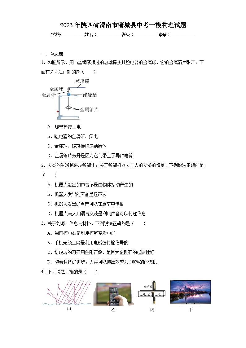 2023年陜西省渭南市蒲城縣中考一模物理試題（含解析）第1頁(yè)