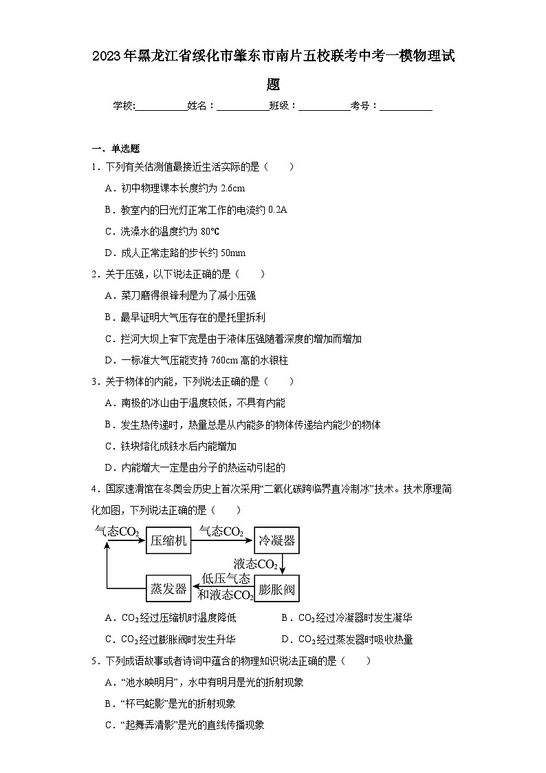 2023年黑龍江省綏化市肇東市南片五校聯(lián)考中考一模物理試題（含解析）第1頁