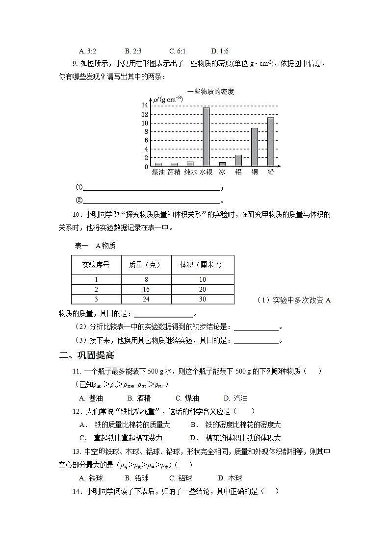 人教版八上物理 6.2 密度 练习【原卷版+解析版】02
