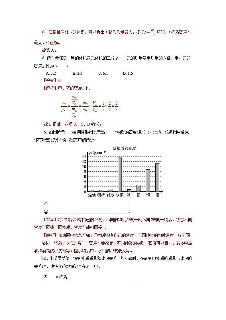 人教版八上物理 6.2 密度 练习【原卷版+解析版】03