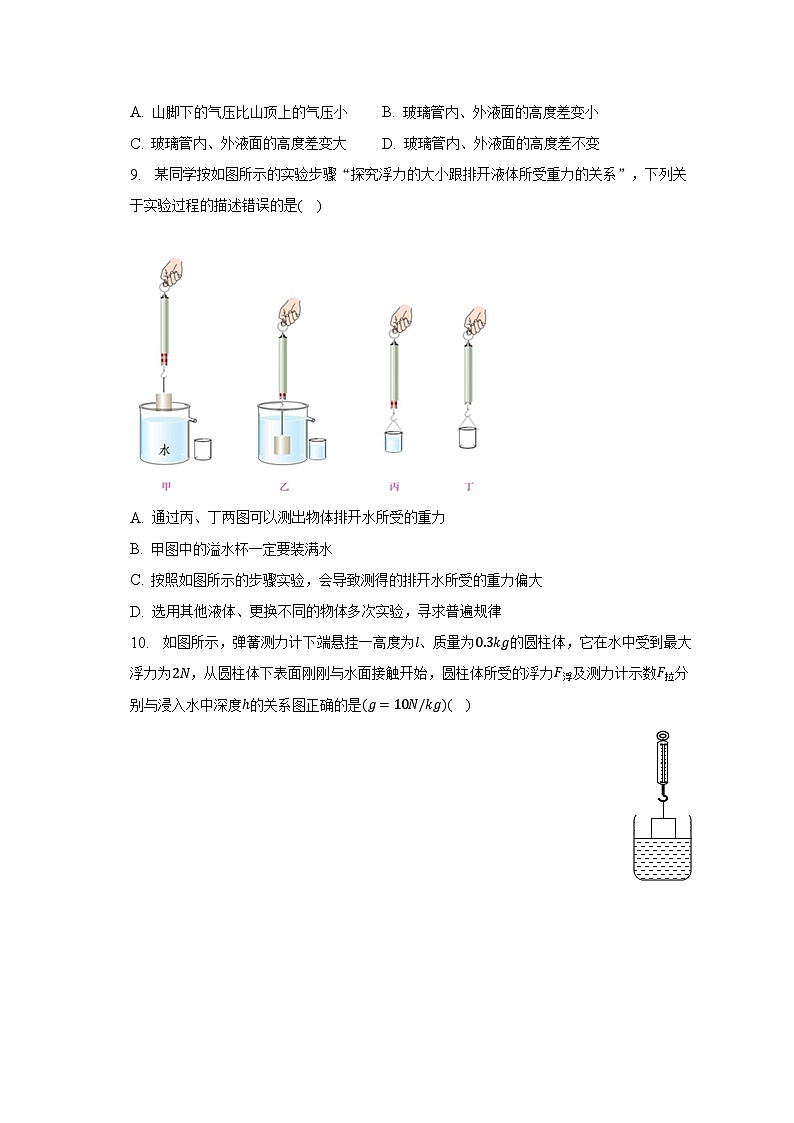 2022-2023学年福建省泉州师范学院附属鹏峰中学八年级(下)期中物理试卷(含解析)第3页