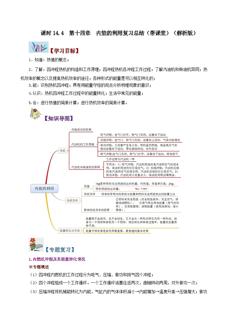 【同步讲义】人教版物理九年级全一册-第十四章 内能的利用 复习总结 讲义01