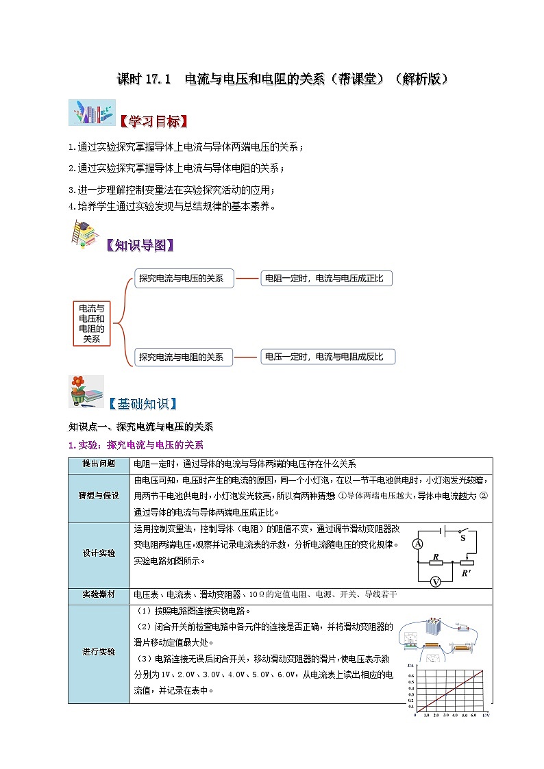【同步讲义】人教版物理九年级全一册-课时17.1 电流与电压和电阻的关系 讲义01