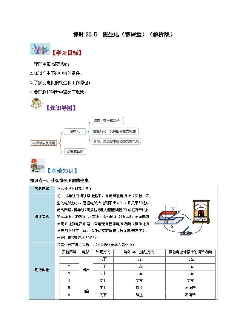 【同步讲义】人教版物理九年级全一册-课时20.5 磁生电 讲义01