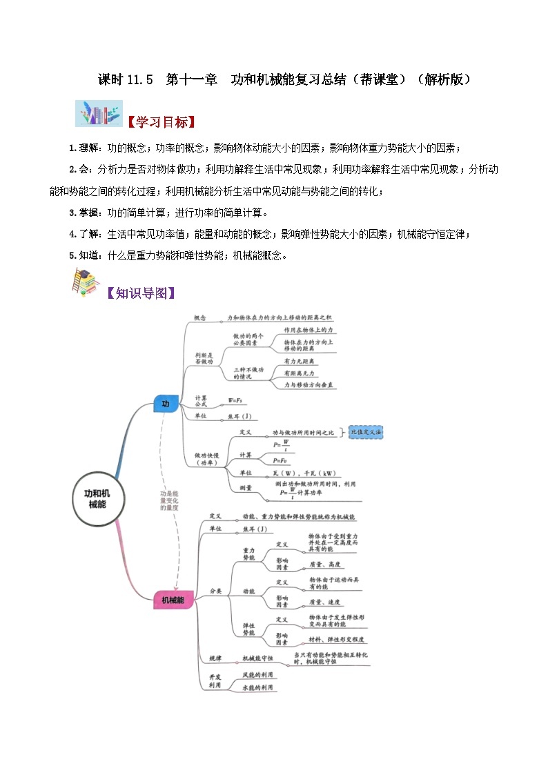 【同步讲义】人教版物理八年级下册-第十一章 功和机械能（复习总结） 讲义01