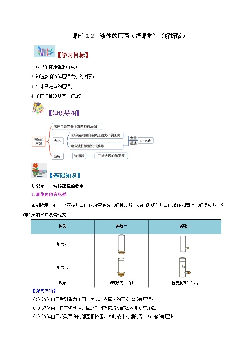 【同步讲义】人教版物理八年级下册-课时9.2 液体的压强 讲义01