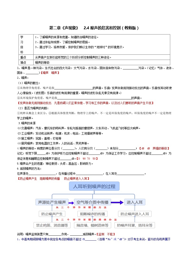 2.4噪声的危害和控制-【知・讲・练·考】2023-2024学年八年级物理上册同步讲义全优学案（人教版）01