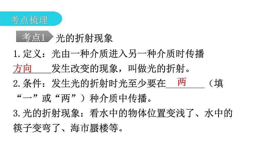 人教版中考物理復習第四章光現象第二課時光的折射光的色散、看不見的光教學課件第4頁