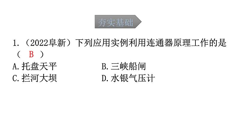 人教版中考物理复习第九章压强第二课时液体的压强大气压强流体压强与流速的关系课件第2页