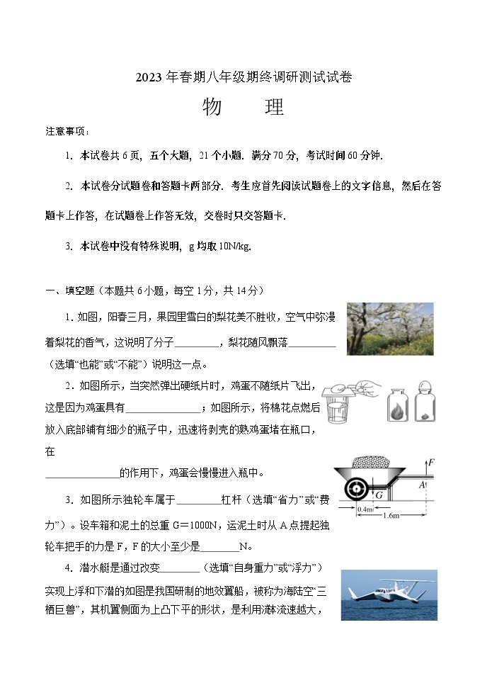 河南省南阳市卧龙区2022-2023学年八年级下学期期末考试物理试题（含答案）01