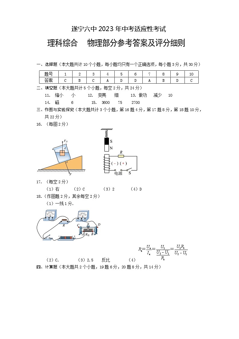 九年级物理(答案)第1页
