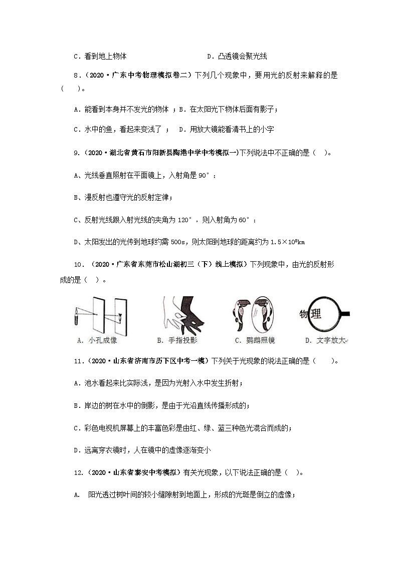 (辅导班专用)九年级物理寒假讲义 专题02 光现象(跟踪练习)(含解析)03