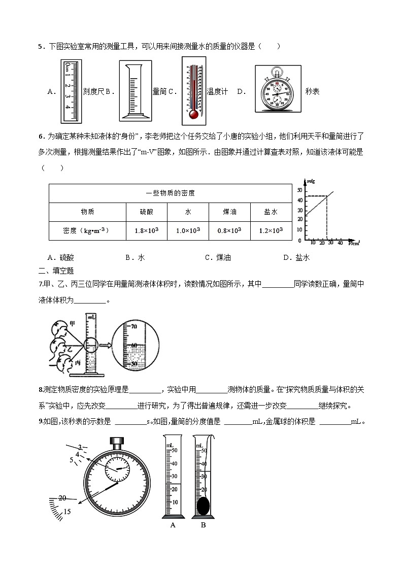 人教版八年级物理上册6.3测量物质的密度  同步练习  (含答案)02