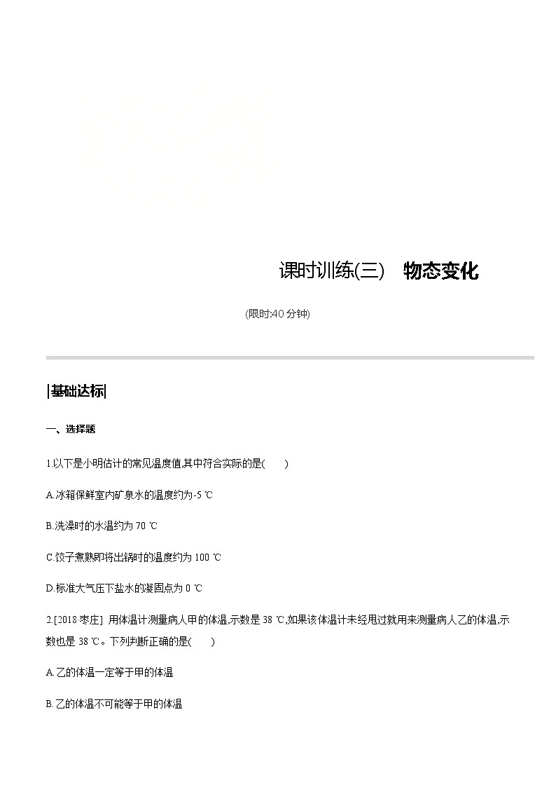 中考物理一轮复习课时突破训练03 物态变化 (含解析)01
