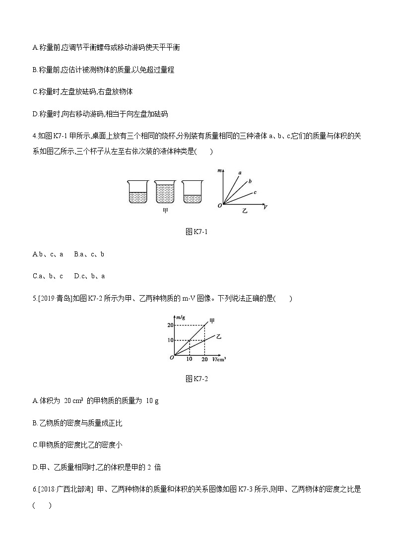 中考物理一轮复习课时突破训练07 质量与密度 (含解析)第2页