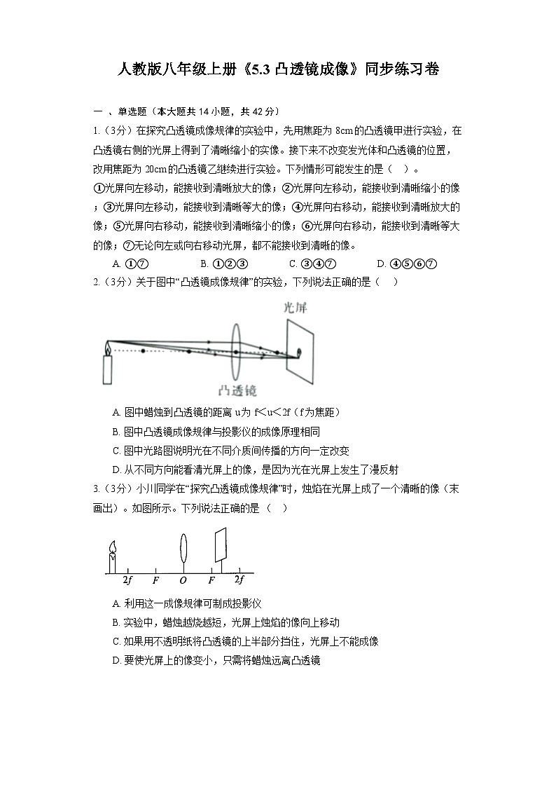 人教版物理八年級上冊《5.3 凸透鏡成像》同步練習(xí)卷(含解析)第1頁
