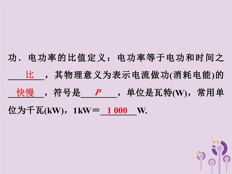 中考物理一轮复习教材梳理课件 第25课时《电能电功电功率》(含答案)第3页