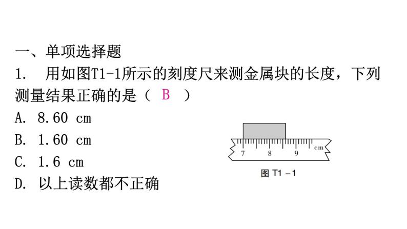 粤教沪科版八年级上册物理期末复习专题一基础题型训练(一)课件02