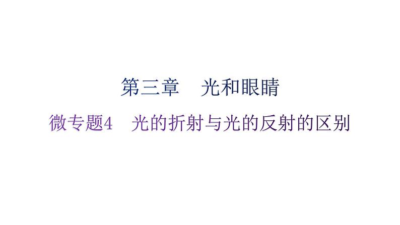粤教沪科版八年级上册物理第三章光和眼睛微专题4光的折射与光的反射的区别分层作业课件第1页