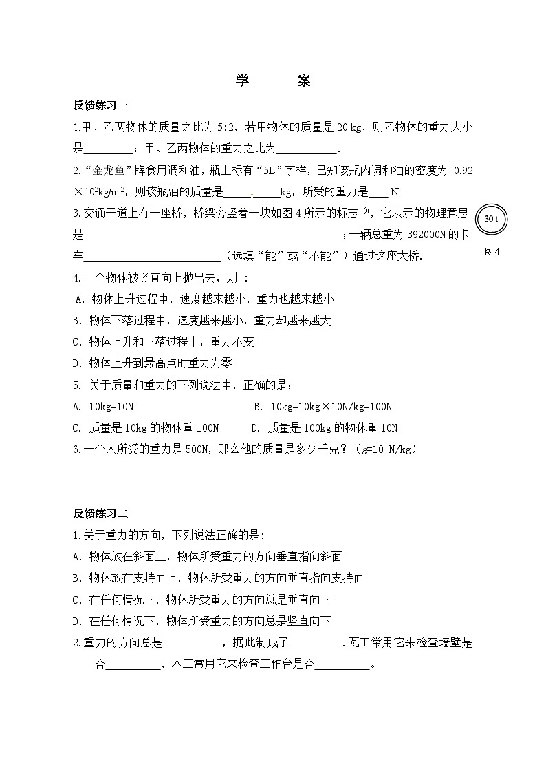7.3《重力》評測練習-八年級物理下冊【人教版】第1頁