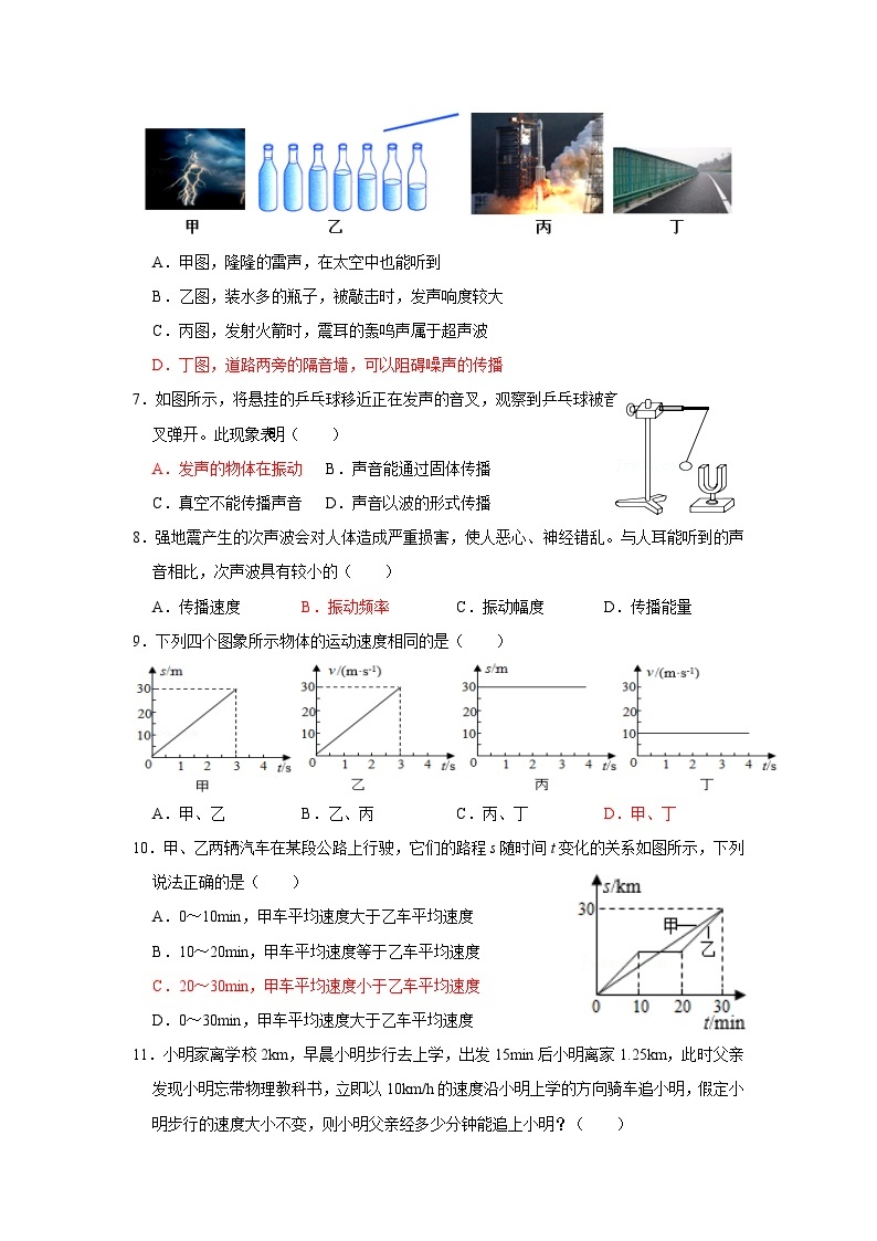 山东省沂水县第四实验中学2023-2024学年八年级上学期10月月考物理试题（月考）02