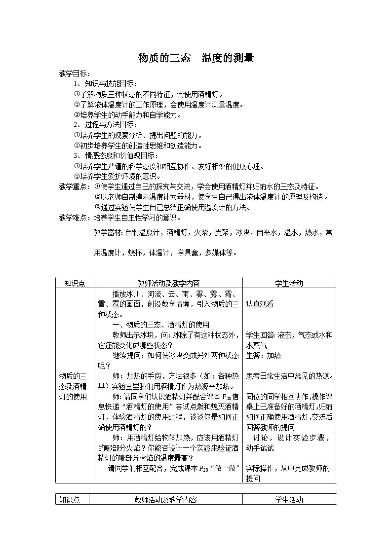 北师大版八年级物理上册温度的测量 教案201