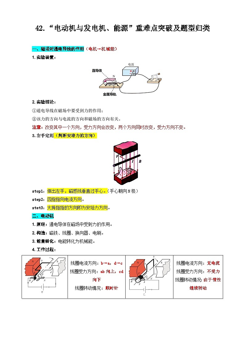 2024年中考物理复习---42.“电动机与发电机、能源”重难点突破及题型归类(全国通用)第1页