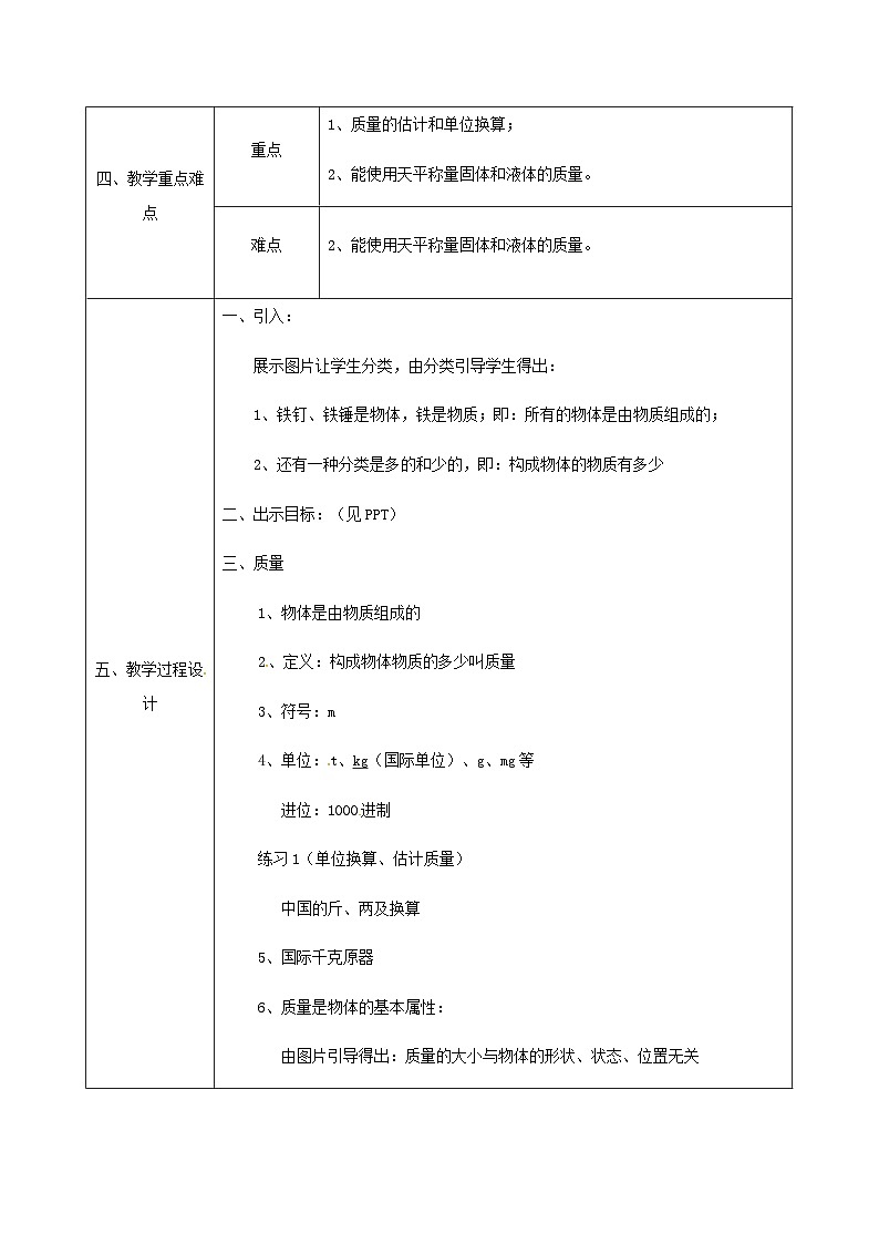 八年級物理新人教版上冊同課異構(gòu)教案：6.1質(zhì)量2第2頁