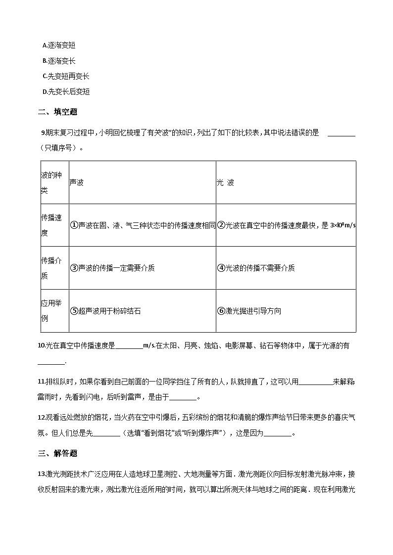 沪粤版八年级上册物理 3.1光世界巡行 同步测试第2页