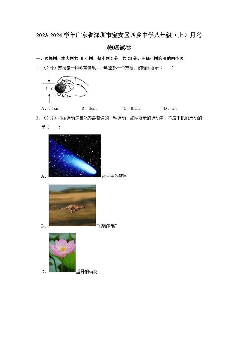 2023-2024学年广东省深圳市宝安区西乡中学八年级上学期月考物理试卷01