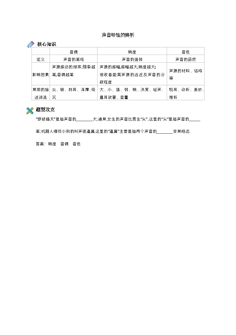 【提分专项】专项—声音特性的辨析第1页