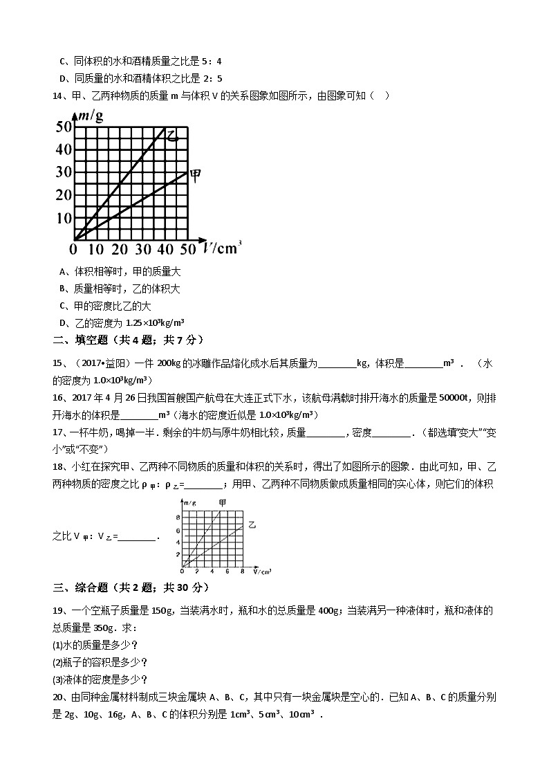 人教版物理八年级上册同步训练:第六章第二节密度(解析版)第3页