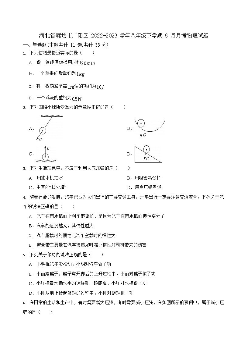 河北省廊坊市广阳区2022-2023学年八年级下学期6月月考物理试题01