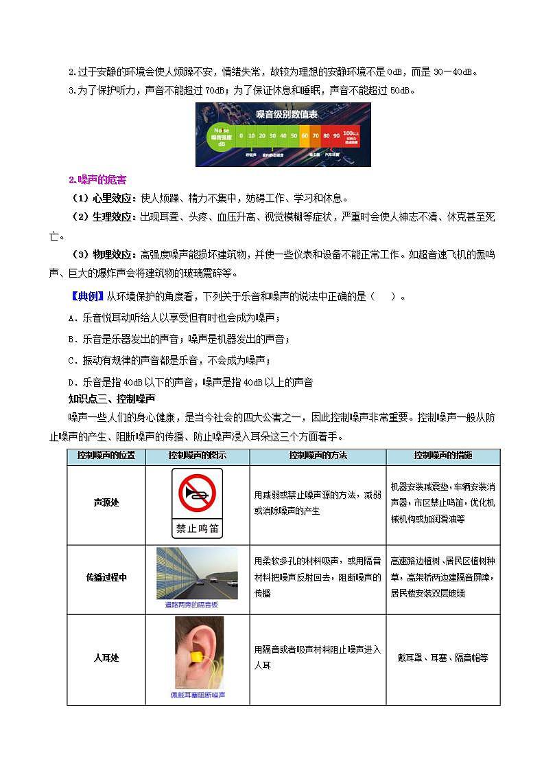 人教版物理八年級上冊同步精品講義2.4 噪聲及其控制（原卷版）第3頁