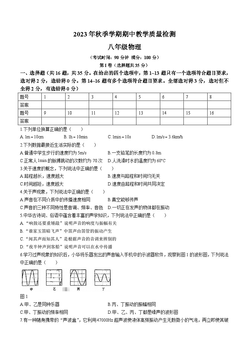 广西壮族自治区贺州市昭平县2023-2024学年八年级上学期期中物理试题第1页