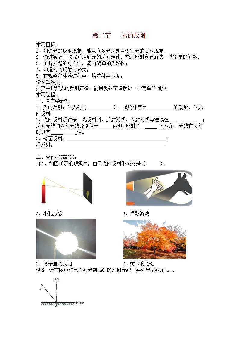 4.2光的反射(第1课时) 学案 人教版物理八年级上册01
