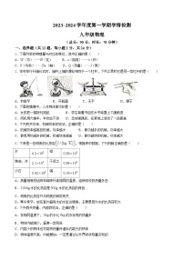 江苏省宿迁市沭阳县2023-2024学年九年级上学期期中学情检测物理试题