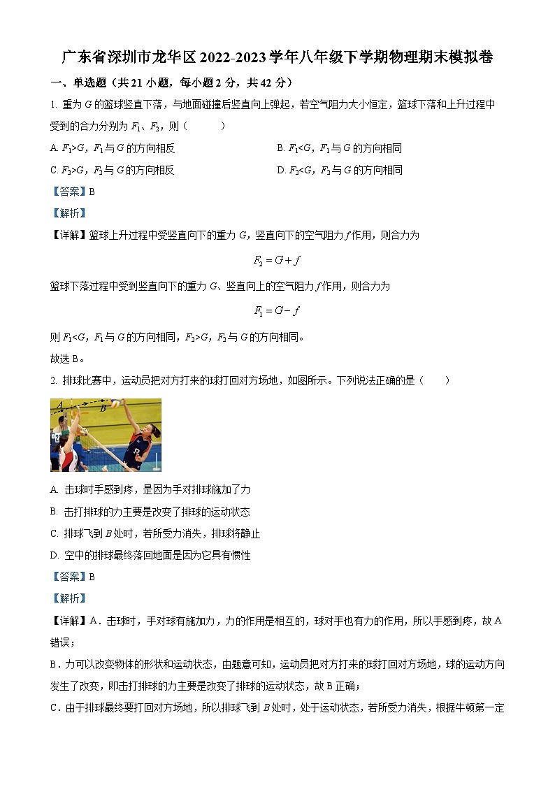 广东省深圳市龙华区2022-2023学年八年级下学期期末模拟物理试题(解析版)01