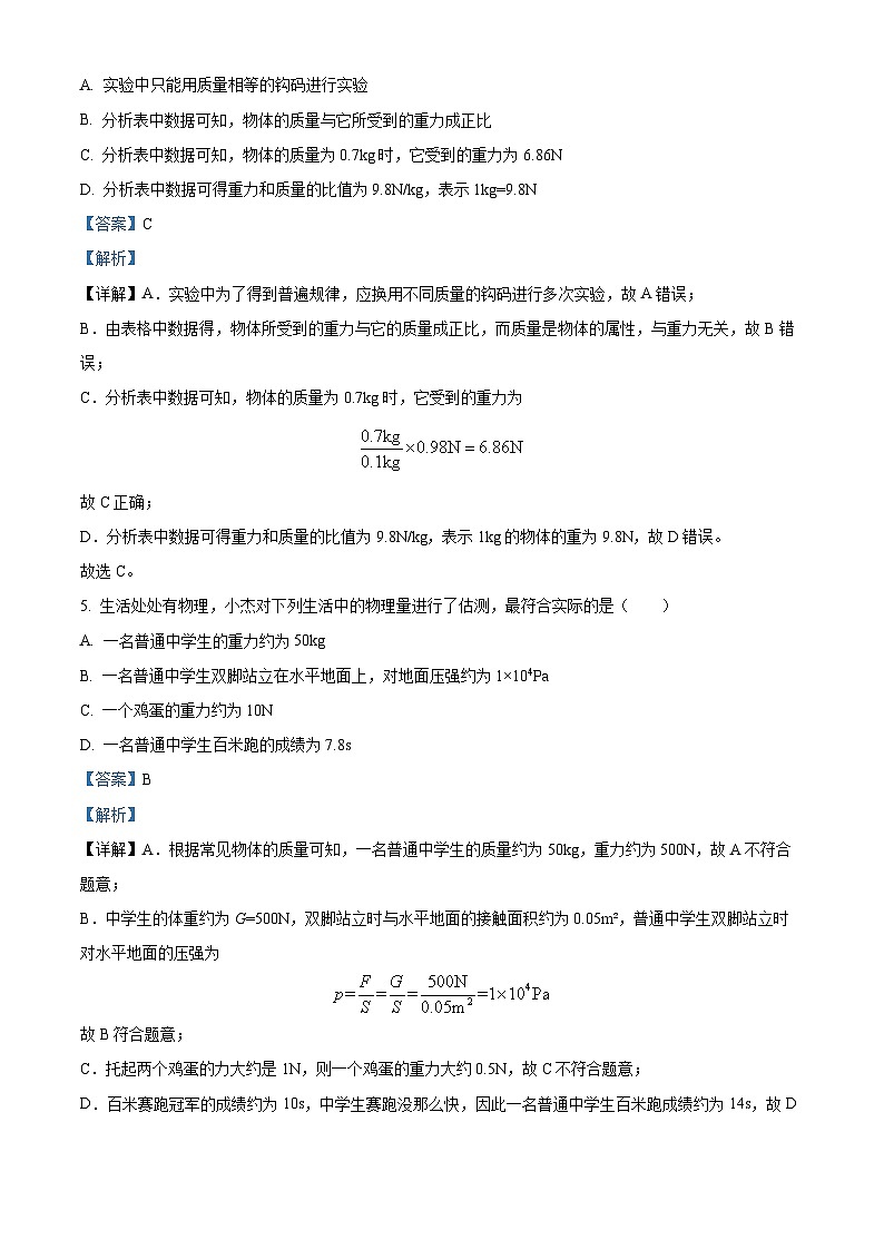广东省深圳市龙华区2022-2023学年八年级下学期期末模拟物理试题(解析版)03