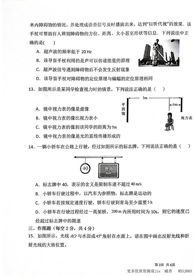 河南省周口市第十九初级中学2023-2024学年八年级上学期11月期中物理试题03