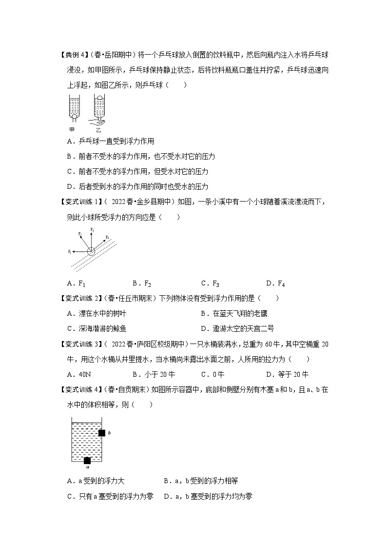 人教版八年级物理下册 10.1《 浮力》专题训练(原卷版)02