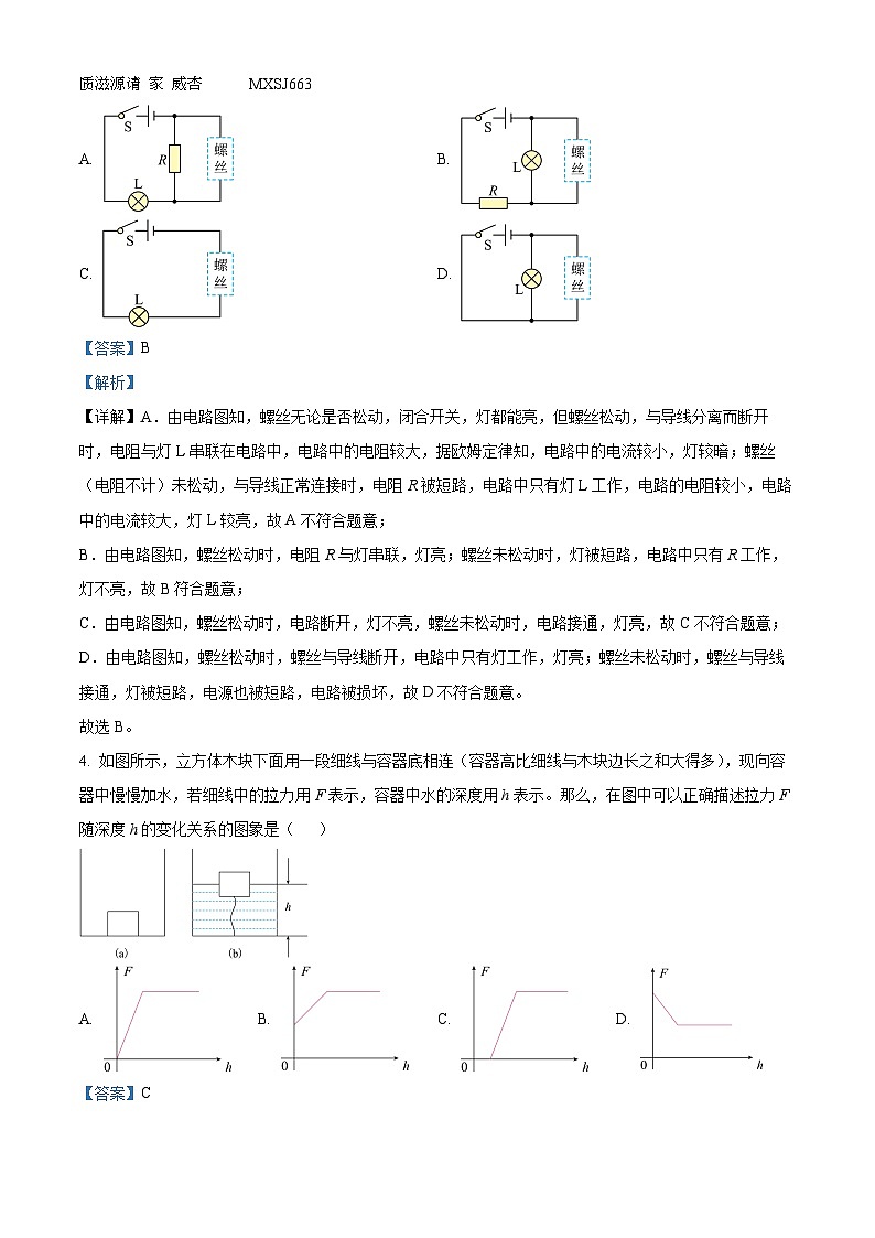 上海市娄山中学2023-2024学年九年级上学期期中物理试题(解析版)第2页