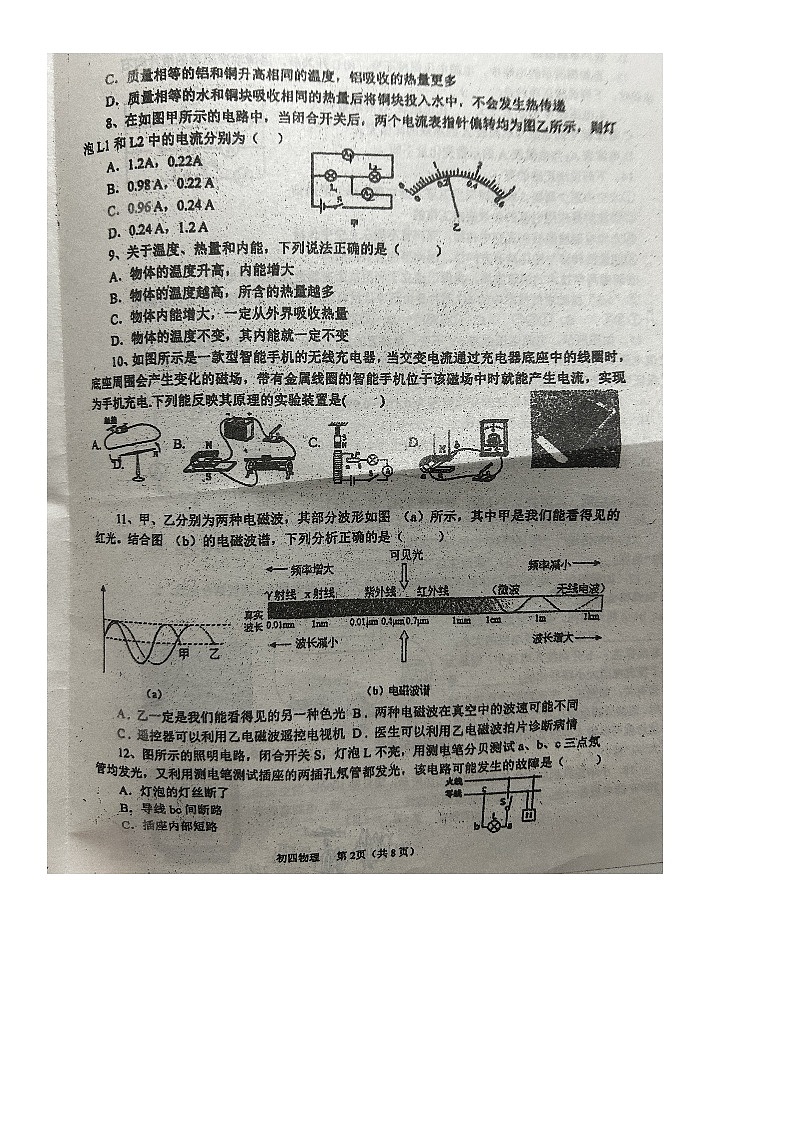 山东省青岛市莱西市莱西市第七中学2023-2024学年九年级上学期12月月考物理试题02