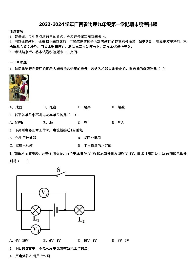 2023-2024學(xué)年廣西省物理九年級第一學(xué)期期末統(tǒng)考試題第1頁
