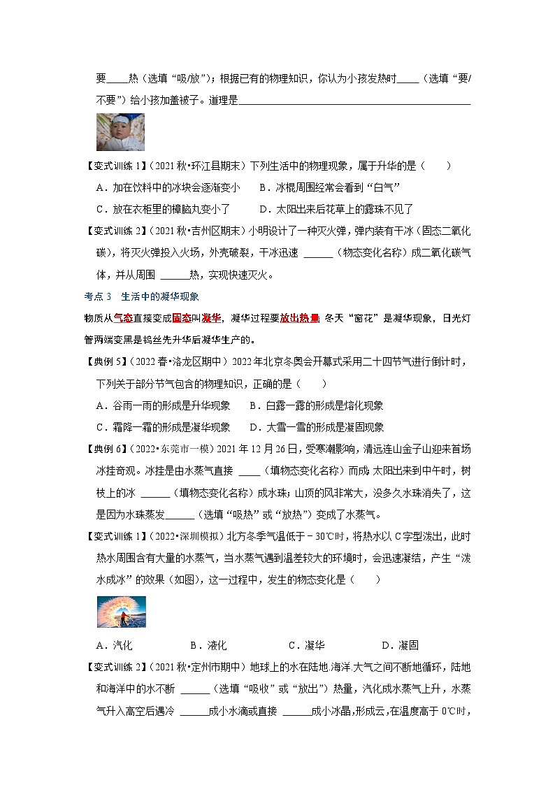 人教版八年级物理上册同步考点专题训练 3.4 升华和凝华(原卷版)第3页